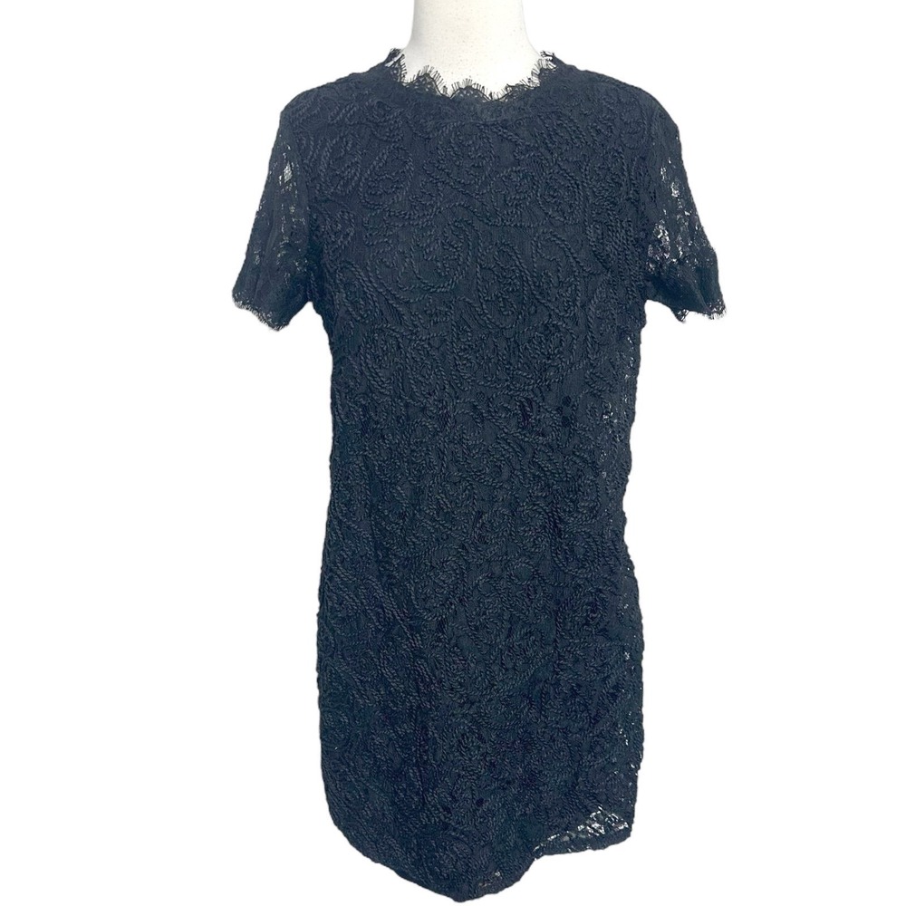 ZARA KNIT Black Lace Overlay Short Sleeve Shift Dress‎ Whimsigoth Fairycore